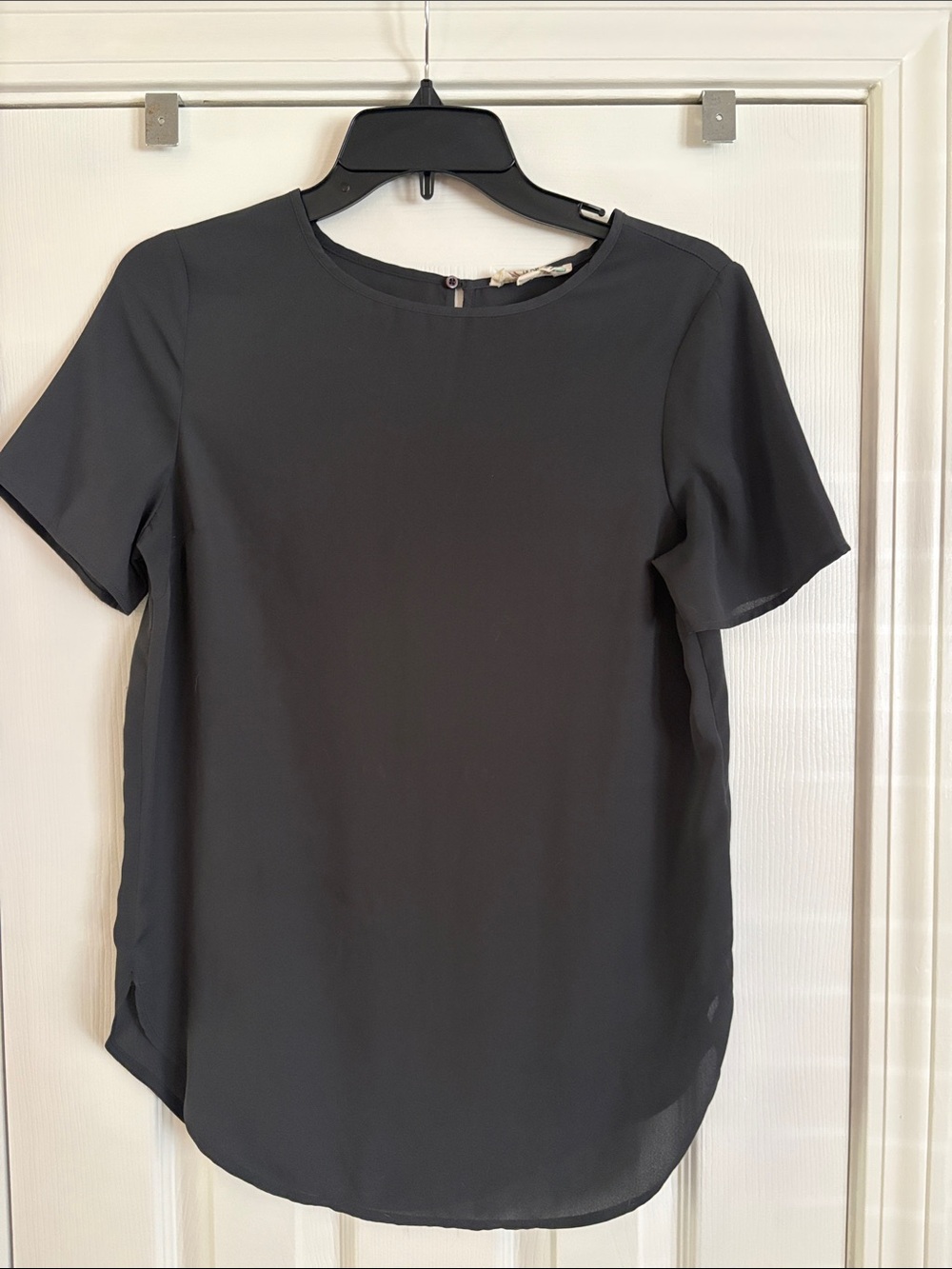Pink Rose Charcoal Short-Sleeve Round-Neck Blouse